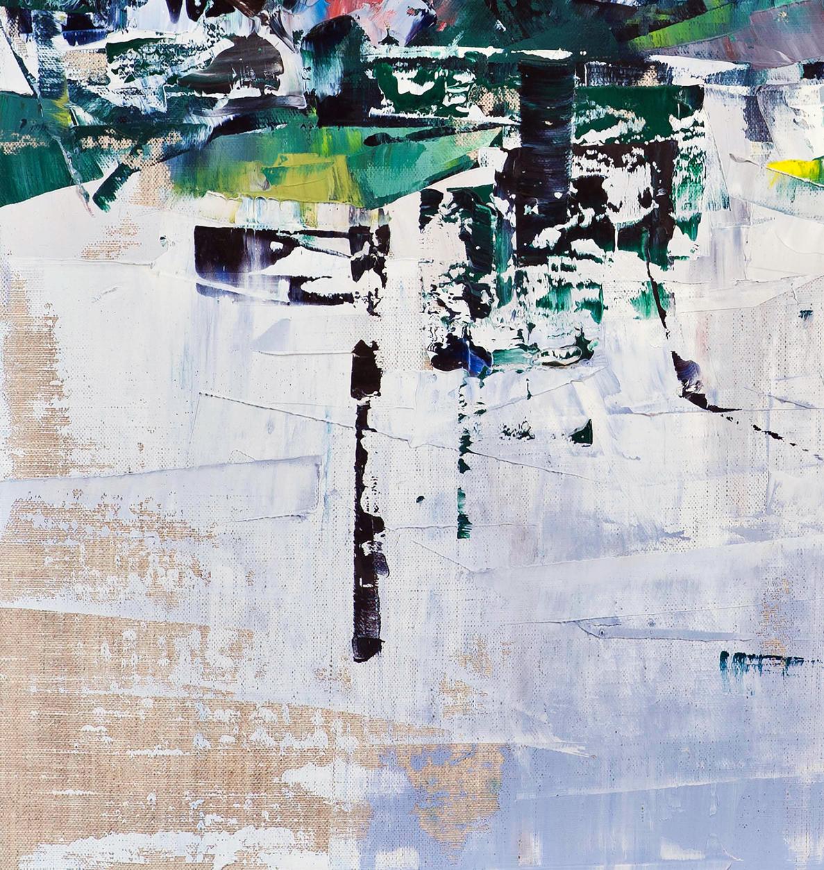Oil painting Water lilies by Volodymyr Gluhomanyuk with bold green strokes
