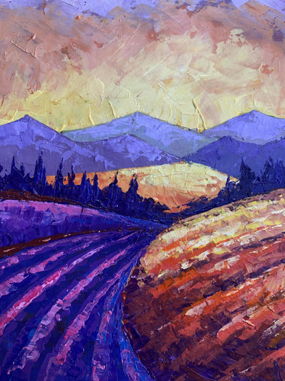 Oil painting Mountain Sunset V. Zadorozhnya impressionist hills at sunset