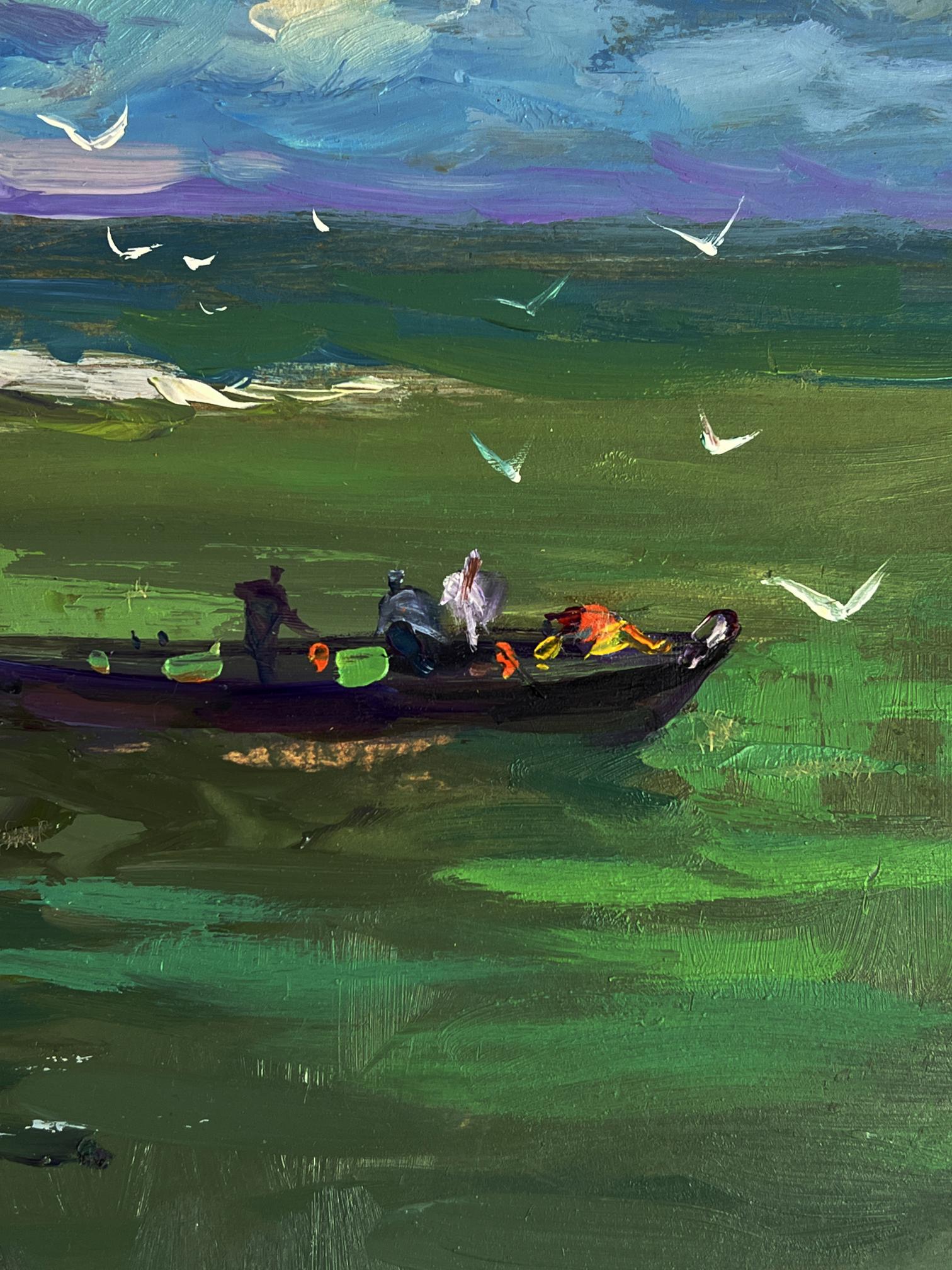 Oil painting of fishing boat at sea by Yuriy Suprunchuk