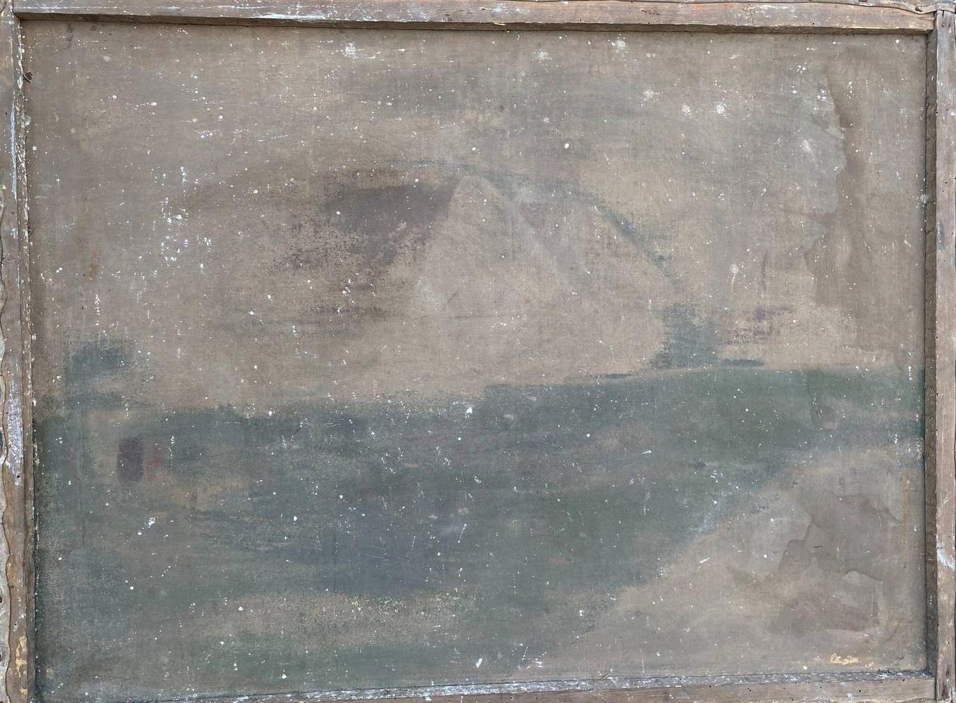 Weathered abstract oil painting Holiday parties by unknown artist in rustic frame
