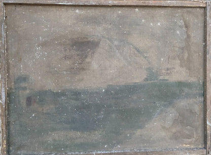 Weathered abstract oil painting Holiday parties by unknown artist in rustic frame