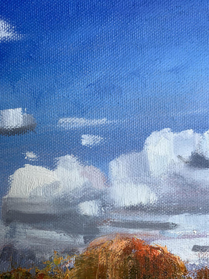 Oil painting Cloudy day by Tatyana Derdey: blue sky with clouds