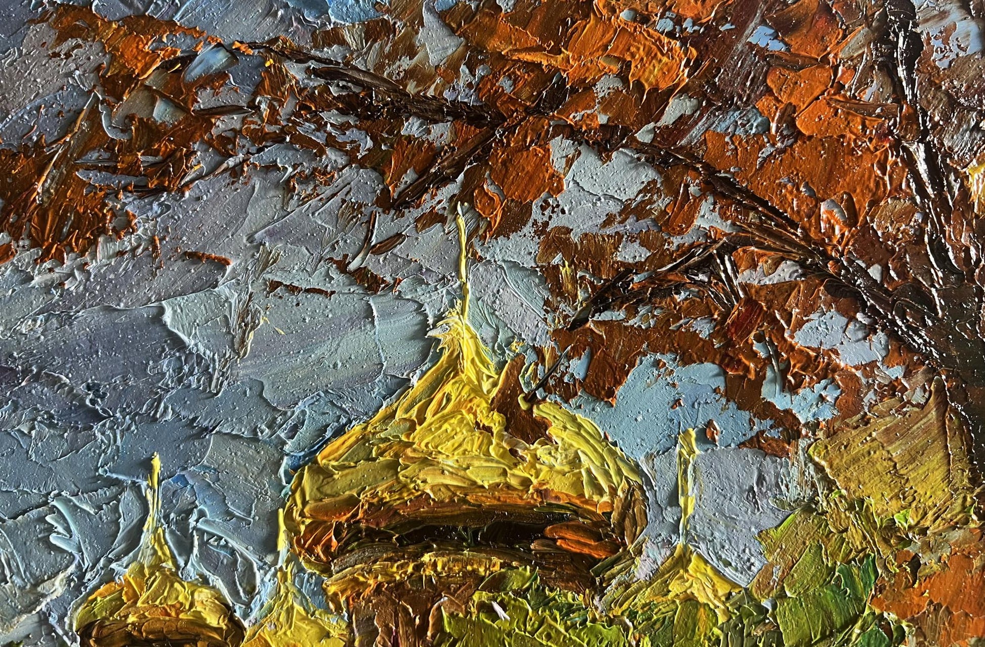 Oil painting Golden domes behind the trees by Boris Serdyuk