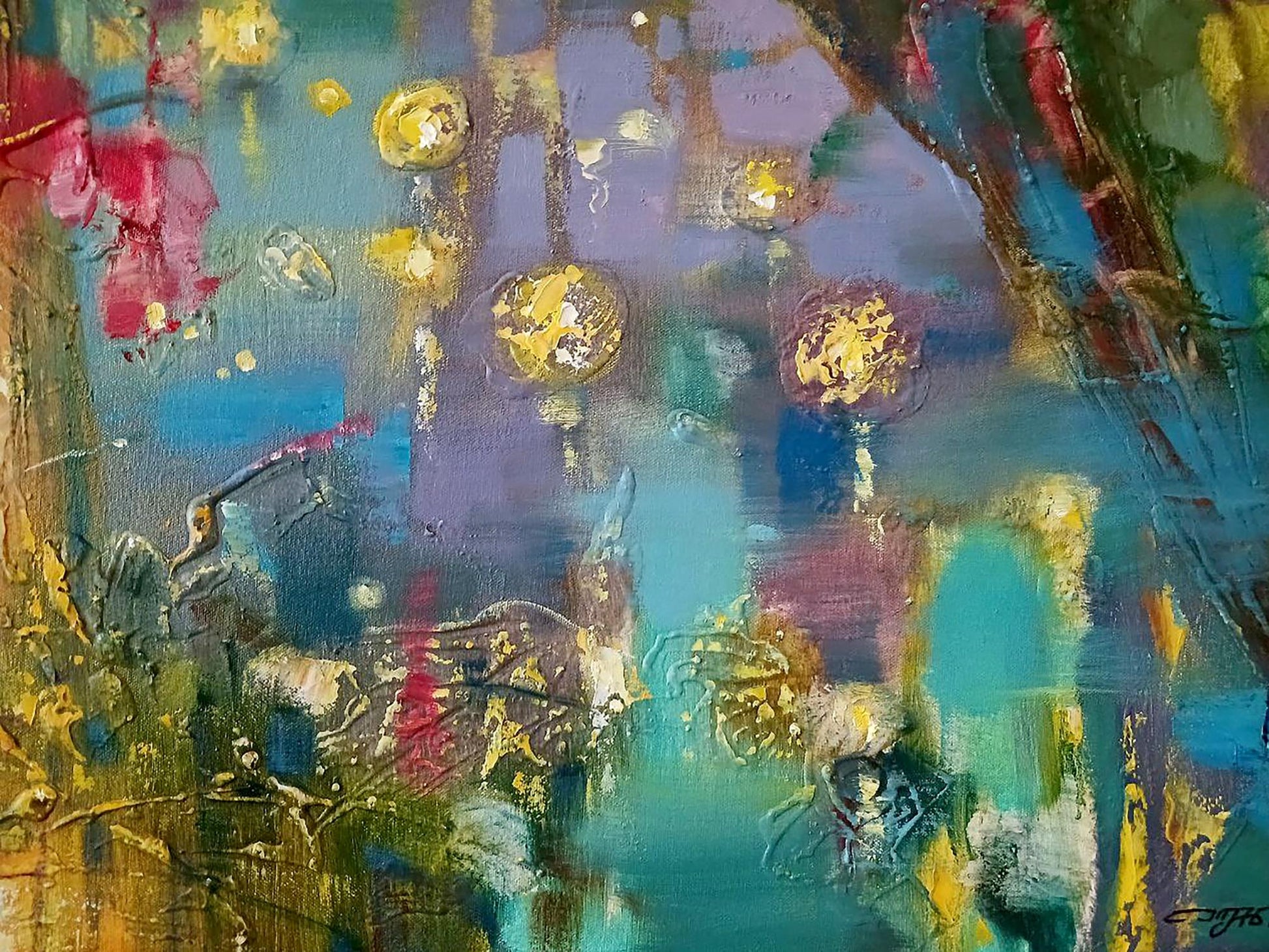 Vibrant Kupala night abstract oil painting by Anatoly Tarabanov