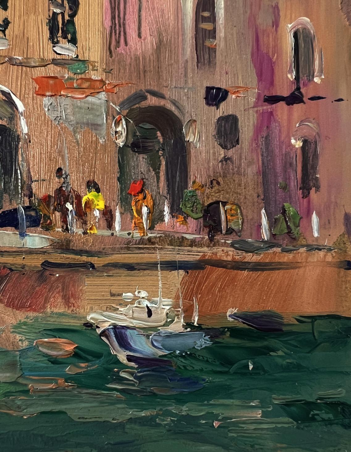Oil painting of Venetian ferry boat by Yuriy Suprunchuk, canal scene
