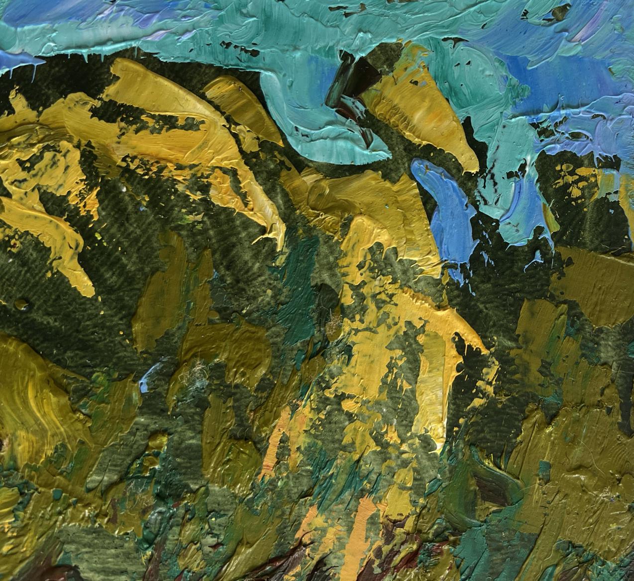 Vibrant oil painting Boating holidays by Oksana Ivanyuk in gold teal black