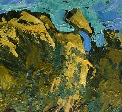 Vibrant oil painting Boating holidays by Oksana Ivanyuk in gold teal black