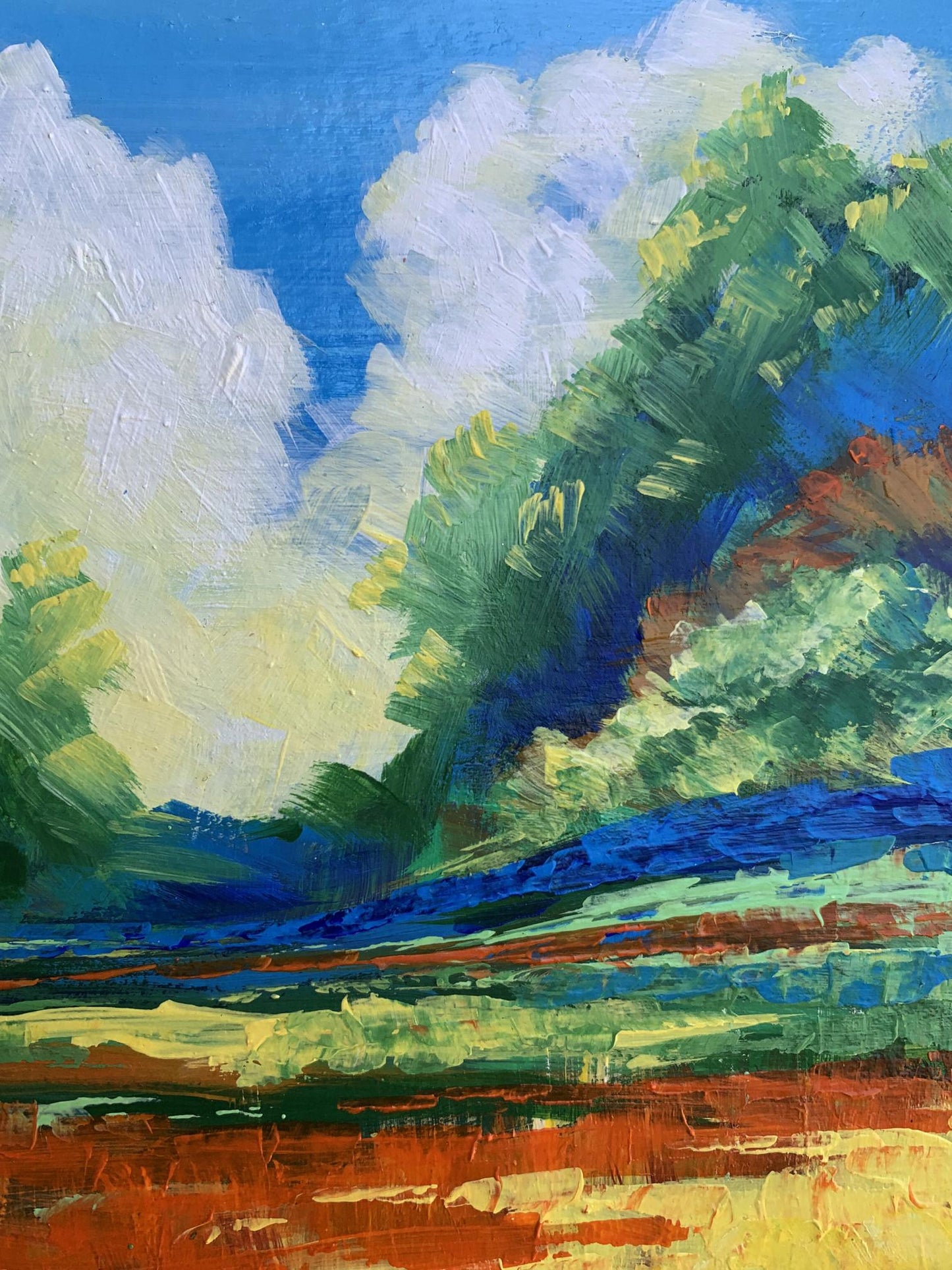 Vibrant impressionist oil painting Sun behind the clouds by V. Zadorozhnya