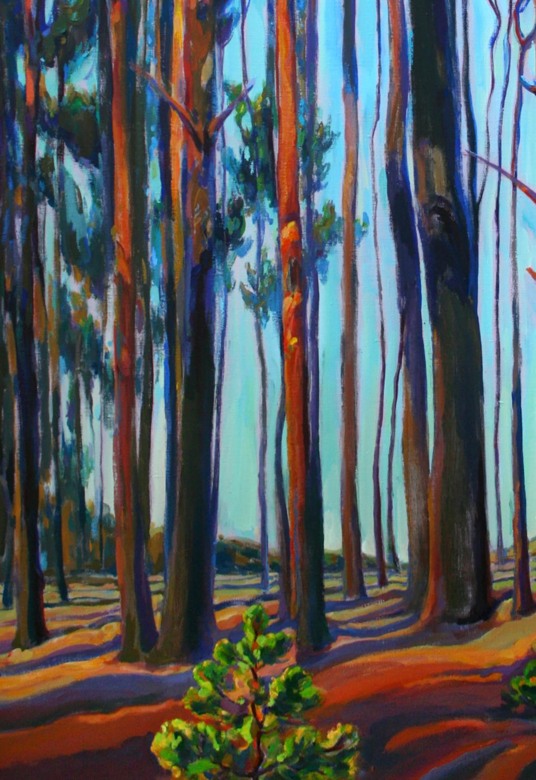 Vibrant acrylic painting of summer pine forest by Leonid Pavlenko