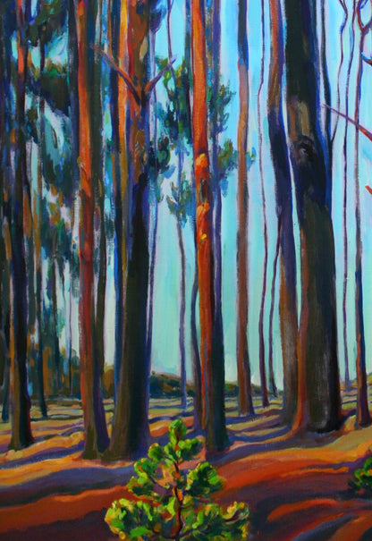 Vibrant acrylic painting of summer pine forest by Leonid Pavlenko