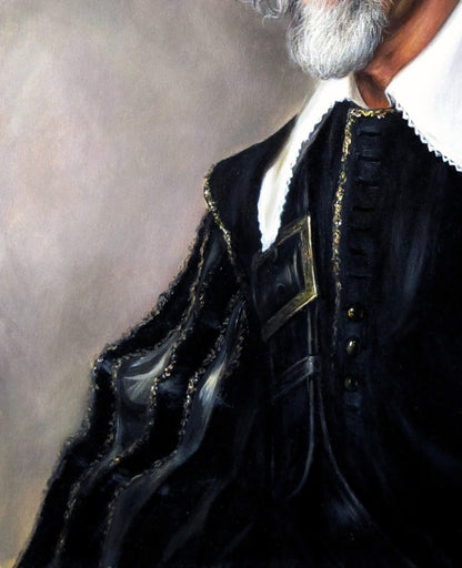 Black velvet doublet with gold trim in Valeriy Bulat oil painting