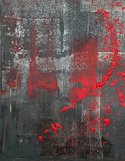 Acrylic painting Night melody by Olga Melezhik, bold red splatters on gray