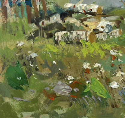 Textured impressionistic oil painting Thoughts on the Bench by Yuriy Suprunchuk