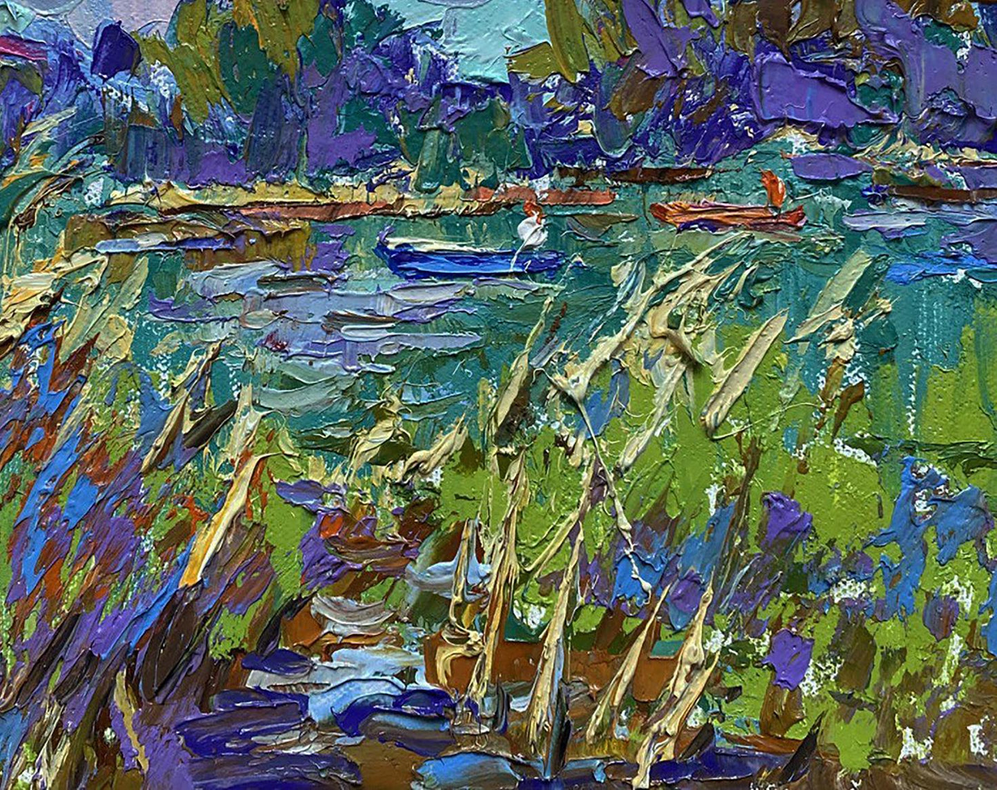 Vibrant Among the Reeds oil painting by Oleksiy Ivanyuk lakeside scene