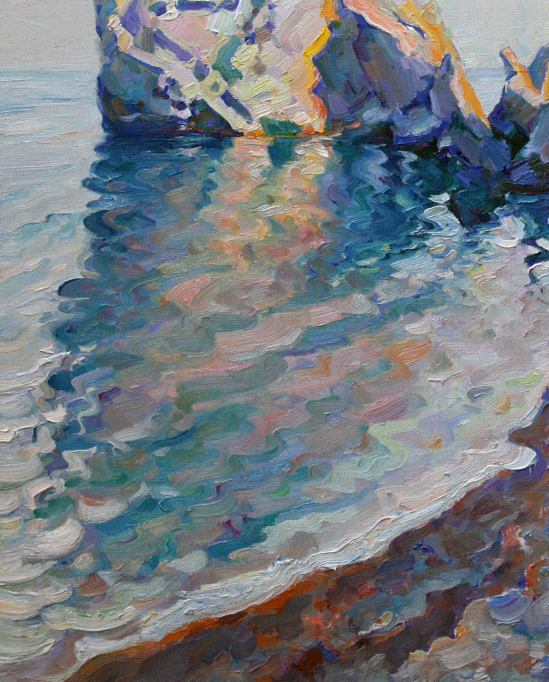 Vibrant impressionist oil painting Rock on the seashore by Leonid Pavlenko