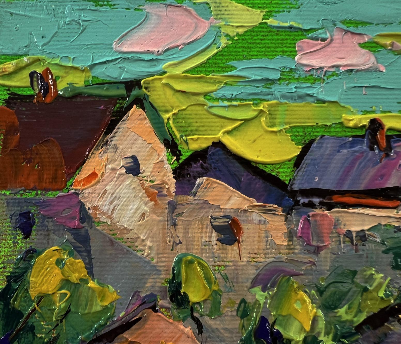 Vibrant impressionist oil painting of village houses by Oleksiy Ivanyuk