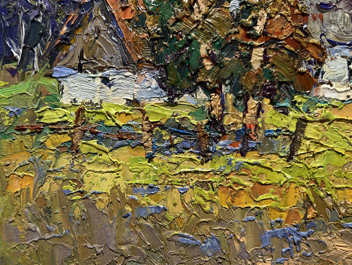Impasto textured Sunny Courtyard oil painting by Oksana Ivanyuk
