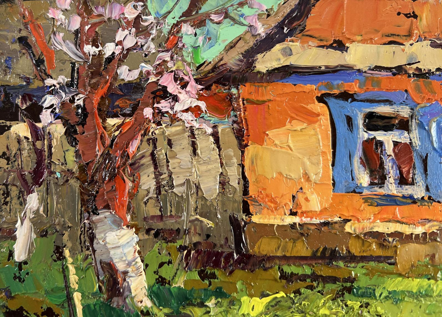 Vibrant impressionist oil painting Near the house that remembers everything by Oksana Ivanyuk