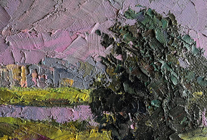 Oil painting Natural meadow by Boris Serdyuk with pink green gray impasto