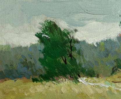Vibrant green tree in impressionistic oil painting Golden summer fields by Yuriy Suprunchuk