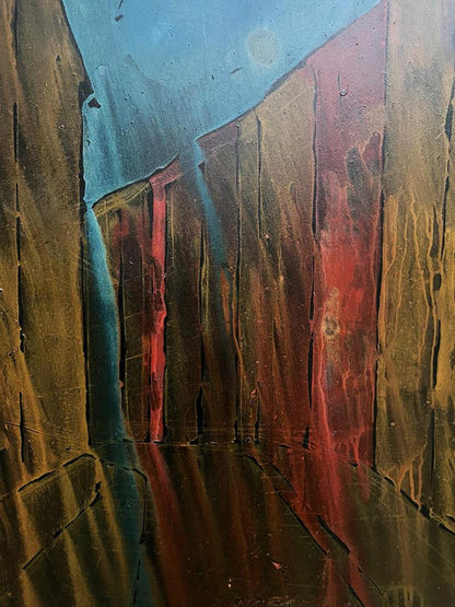 Oil painting Movement by Serhiy Kovalev: abstract textured browns, reds, blue streaks