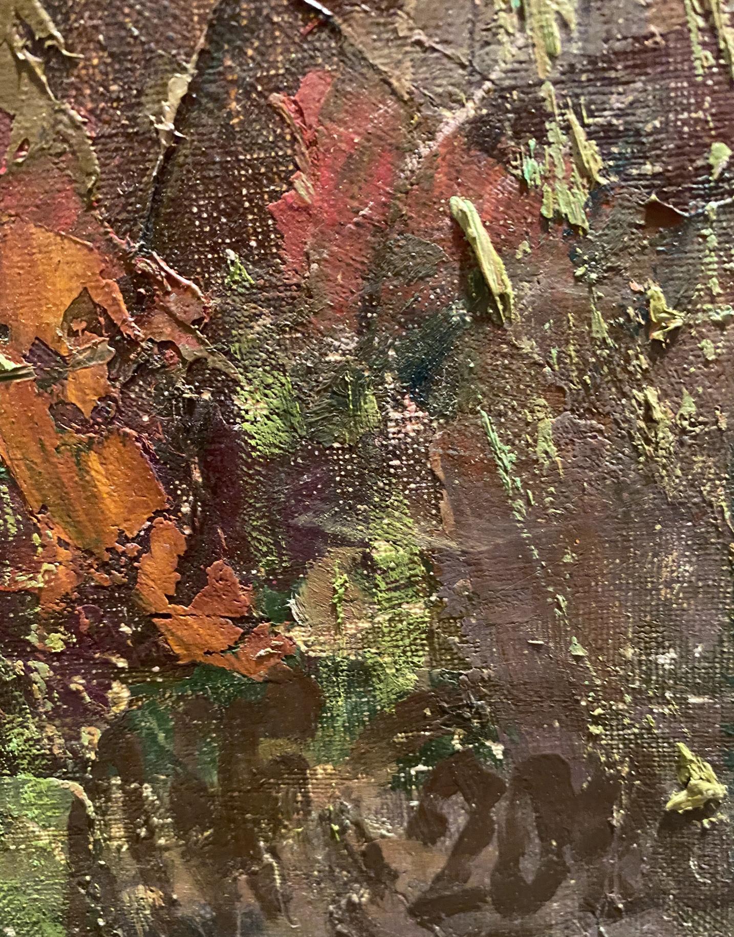 Oil painting Autumn in the garden by Nikolai Kononenko, textured earthy tones