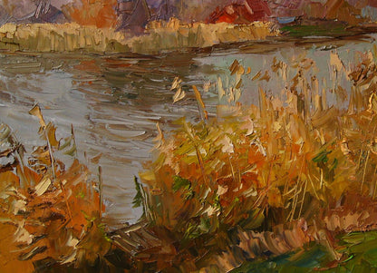 Impressionistic oil painting Autumn river by Boris Serdyuk