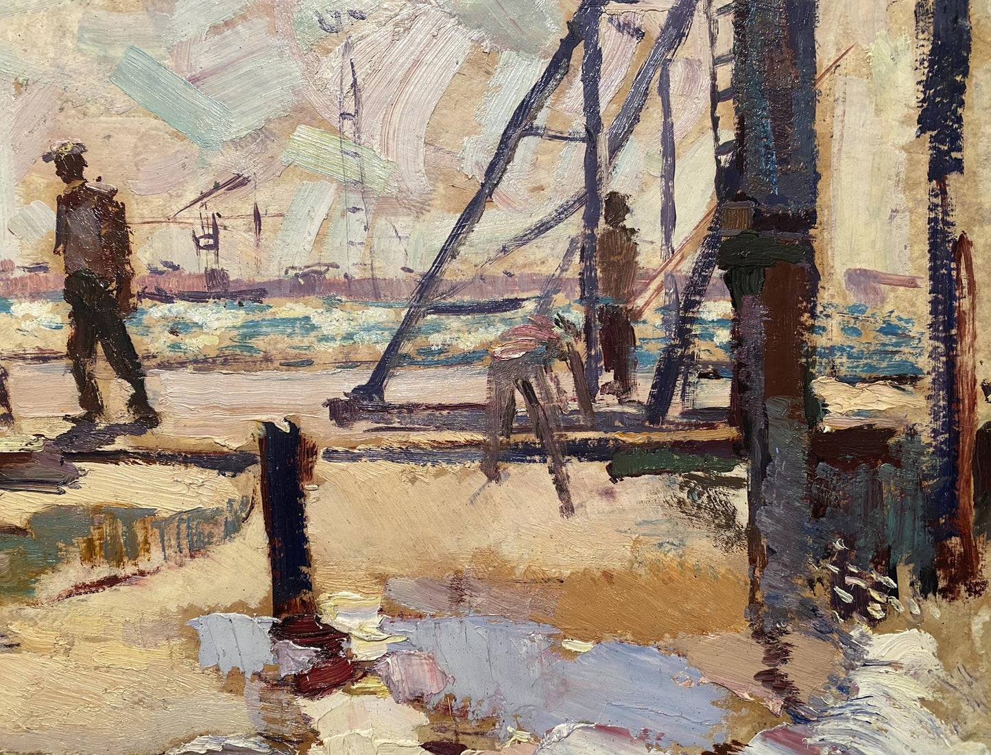 Impressionistic oil painting of Shipyard by Anatoly Sukhorukih