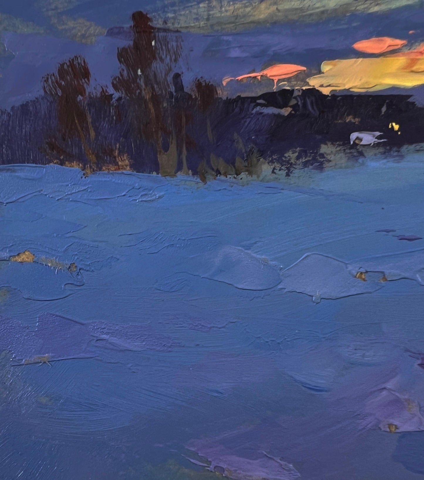 Oil painting Winter sunset by Yuriy Suprunchuk snowy dusk landscape
