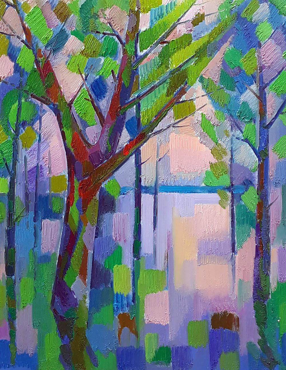 Vibrant abstract forest oil painting Flood by Peter Dobrev