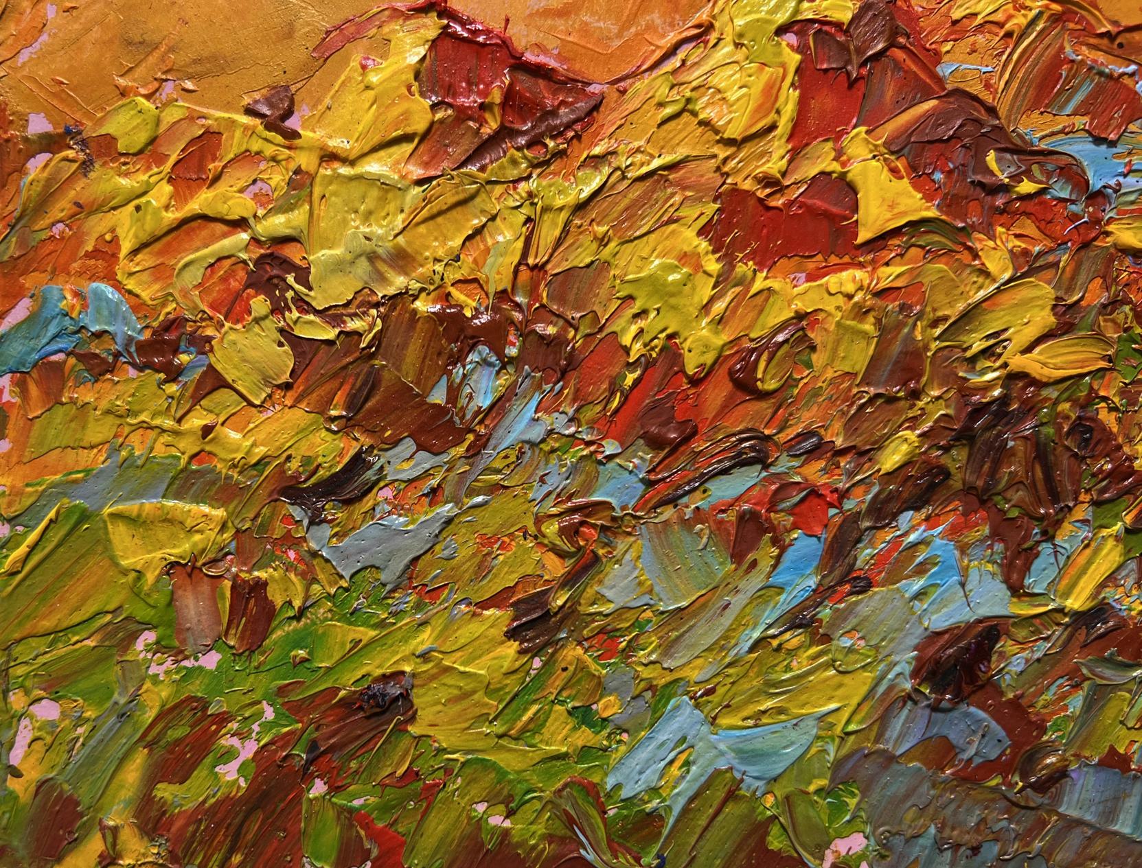 Oil painting Hay harvest in autumn by Oleksiy Ivanyuk vibrant impasto