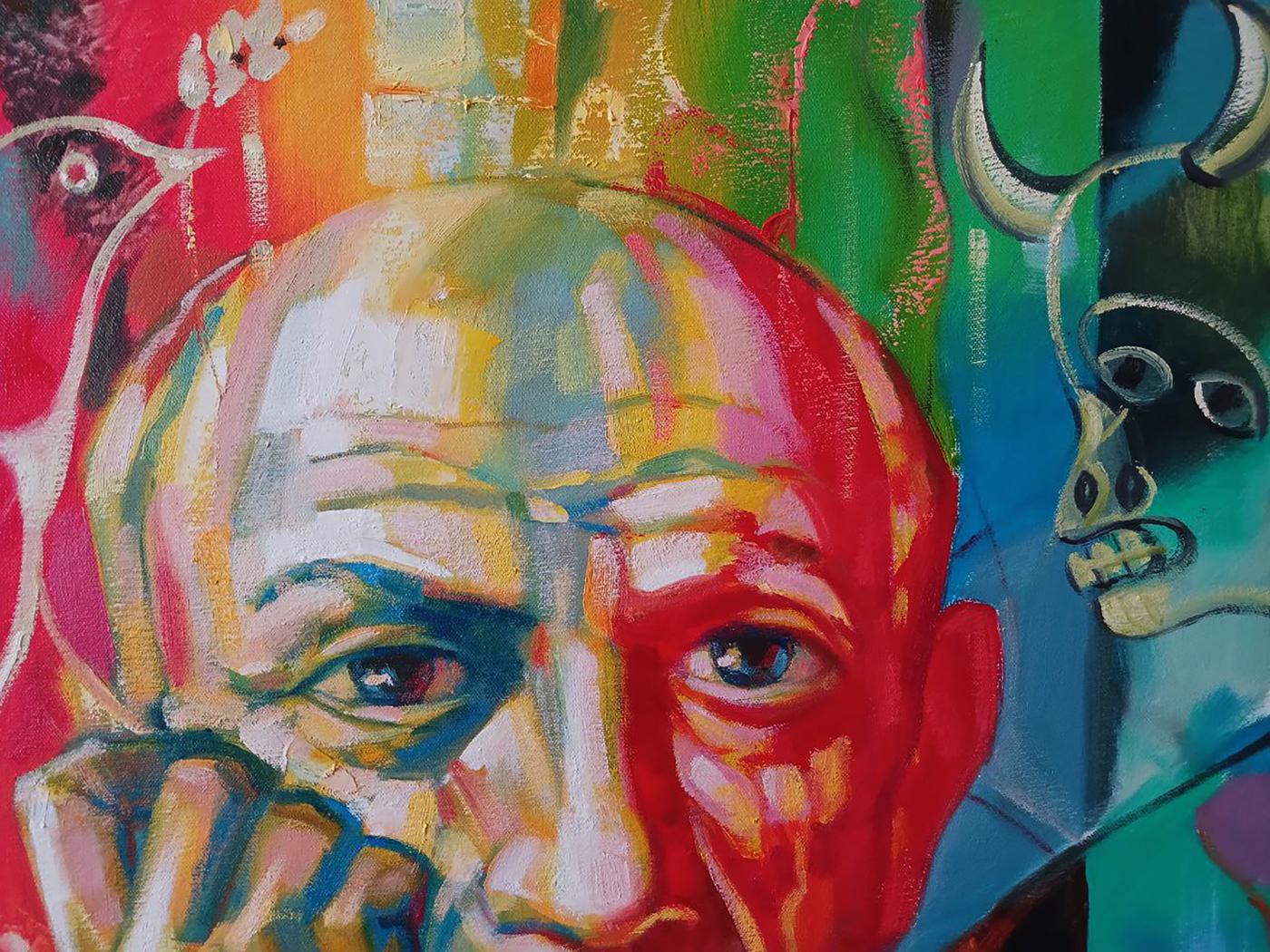 Abstract oil painting of Picasso in thought by Anatoly Tarabanov