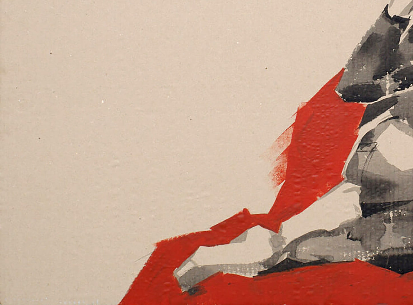 Bold red abstract brushstroke on textured off-white canvas in Red Wine by Dima Filatov