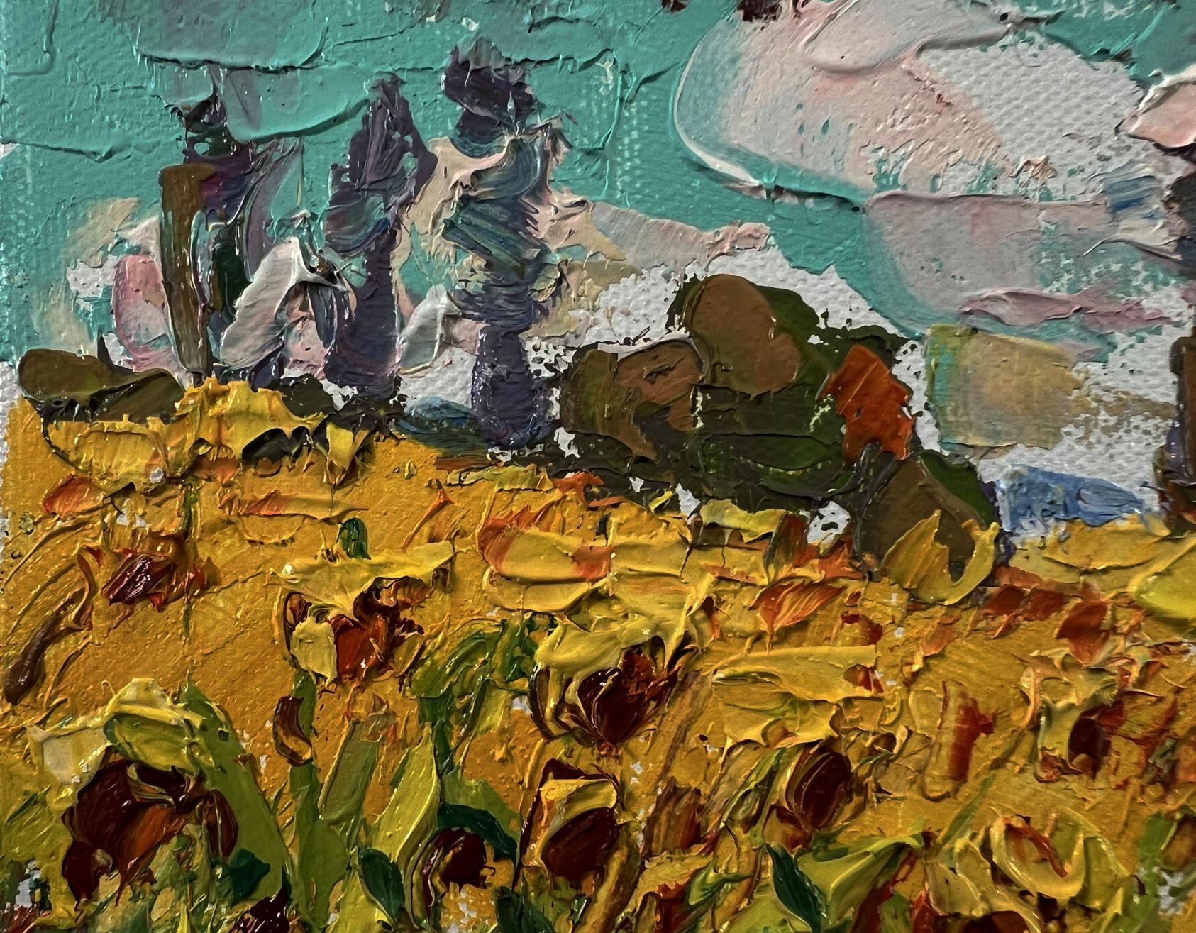 Vibrant impressionist oil painting of sunflowers field by Oleksiy Ivanyuk