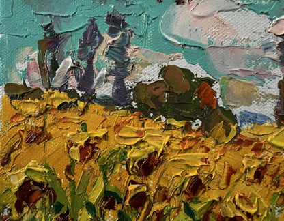 Vibrant impressionist oil painting of sunflowers field by Oleksiy Ivanyuk