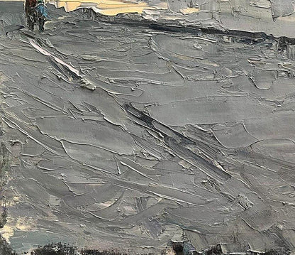 Textured gray white snowy road oil painting by Volodymyr Pashchenko