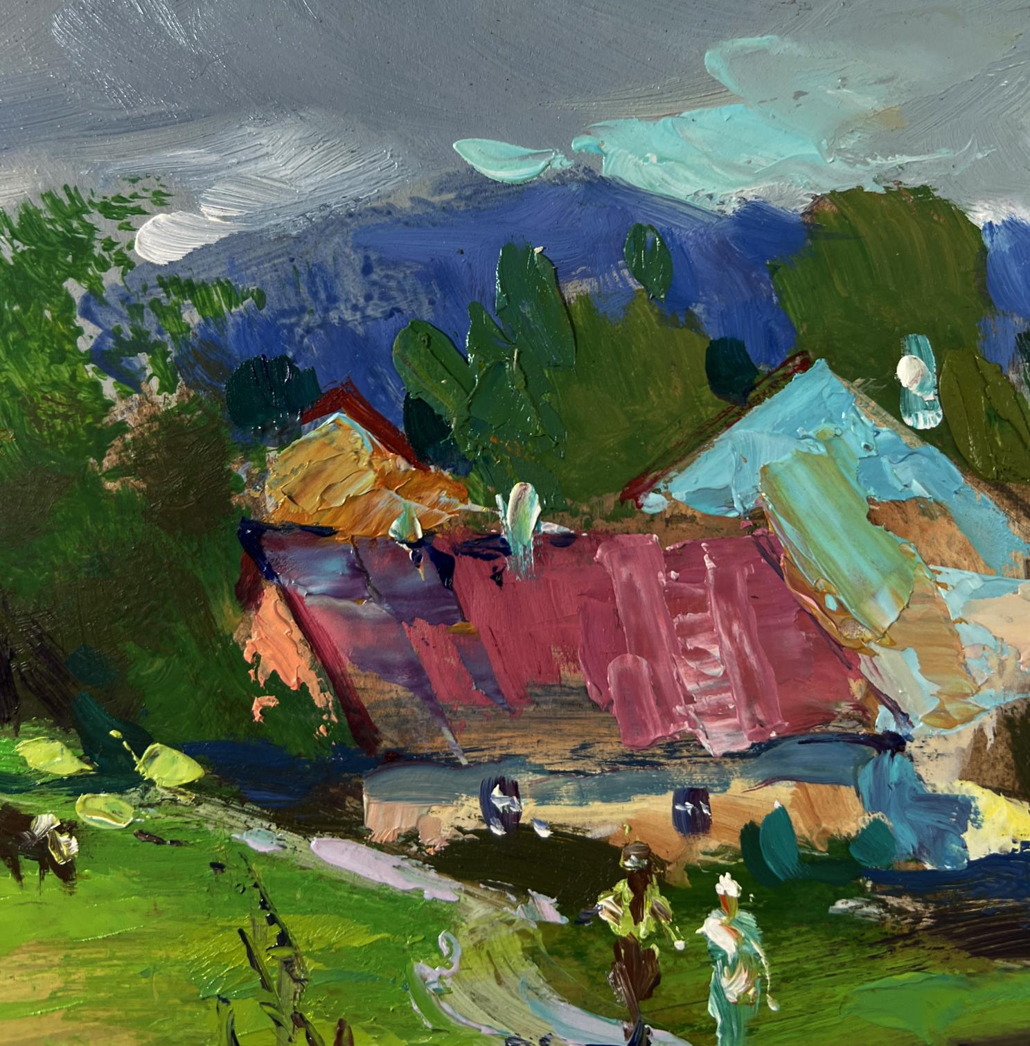 Vibrant impressionist oil painting by Yuriy Suprunchuk: path to rural field