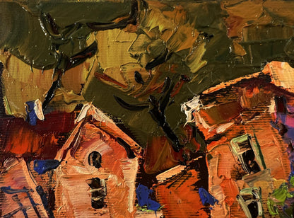 Impasto oil painting of evening city street by Oleksiy Ivanyuk