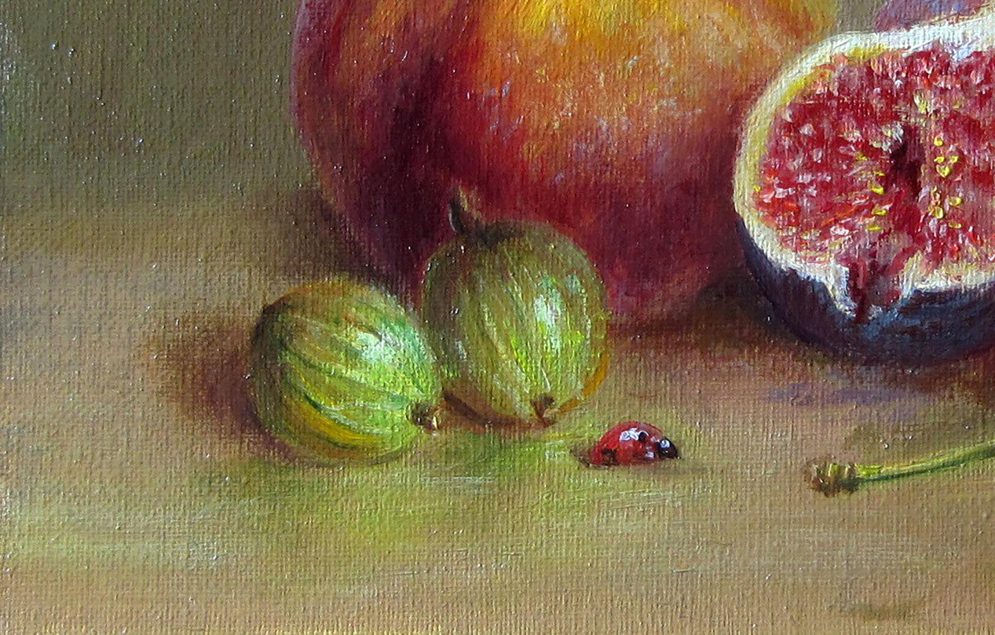 Oil painting Fruit still life Valeriy Bulat: halved fig and pomegranate