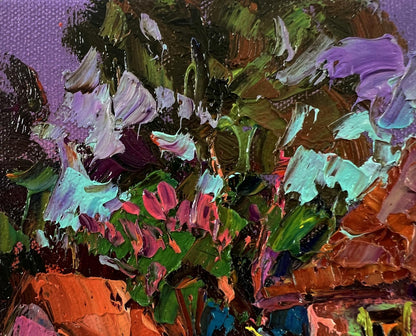 Vibrant impressionist oil painting Rural evening in the yard by Oksana Ivanyuk