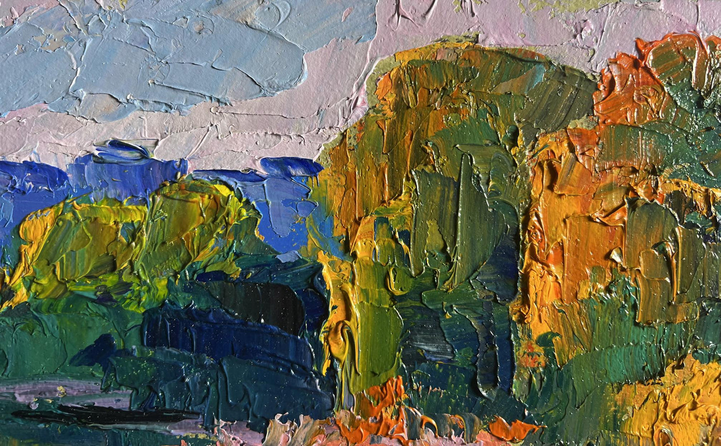 Oil painting Evening on the lake by Boris Serdyuk impasto landscape