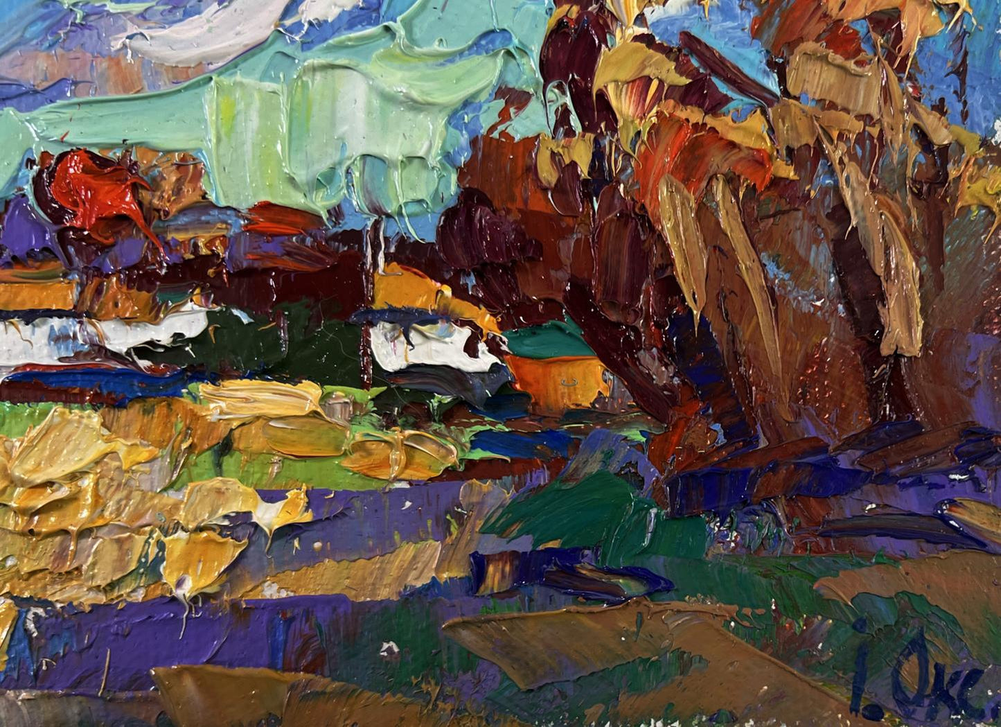 Vibrant impressionist oil painting Peace of the sky over the quiet earth by Oksana Ivanyuk
