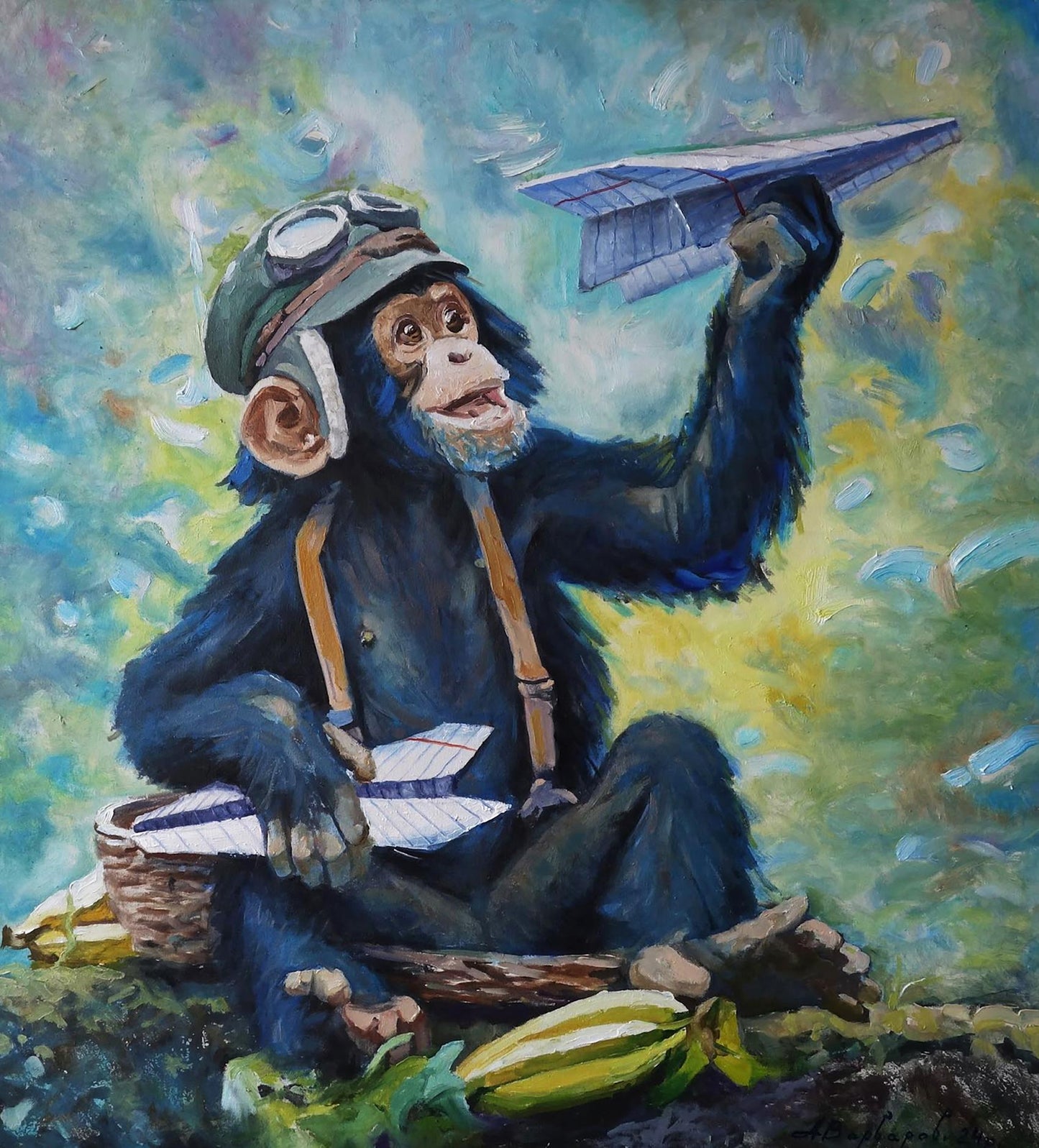 Oil painting Portrait of little monkeys Anatoly Varvarov