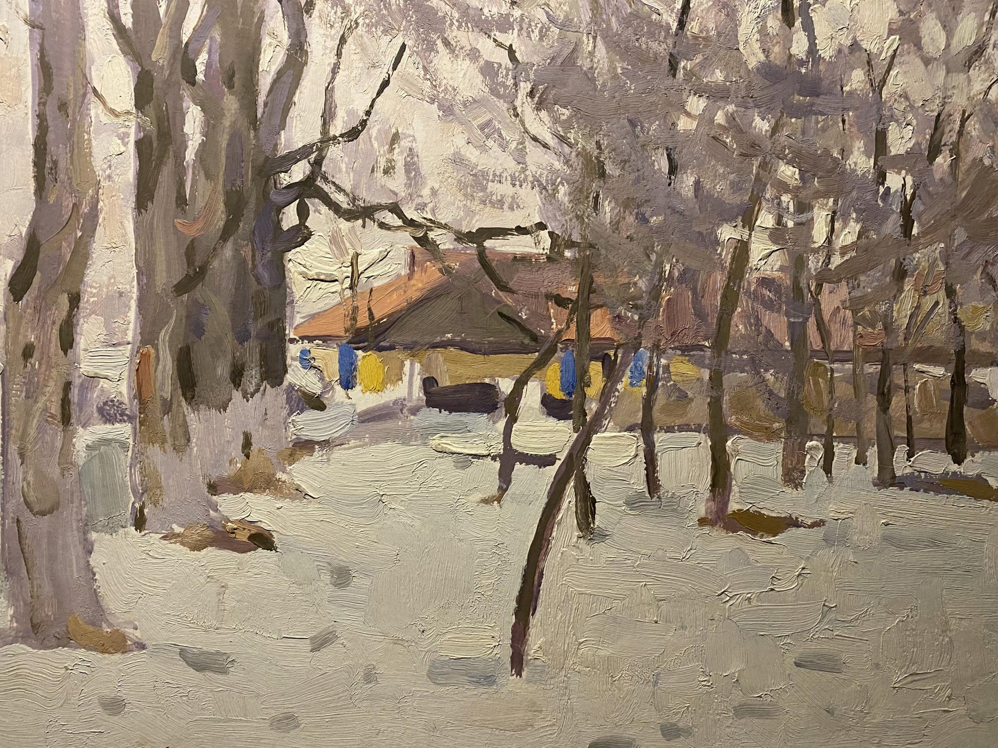 Oil painting Early winter by Nikolai Fedorovich Bortnikov snowy scene