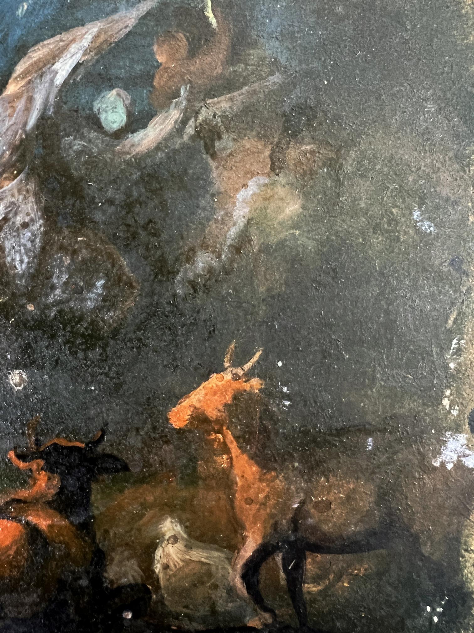 Weathered fresco fragment of horned goat in Night sacred rite painting by Alexander Litvinov