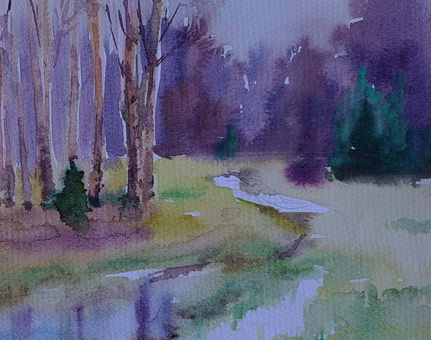Watercolor Spring Awakens forest painting by Boris Serdyuk