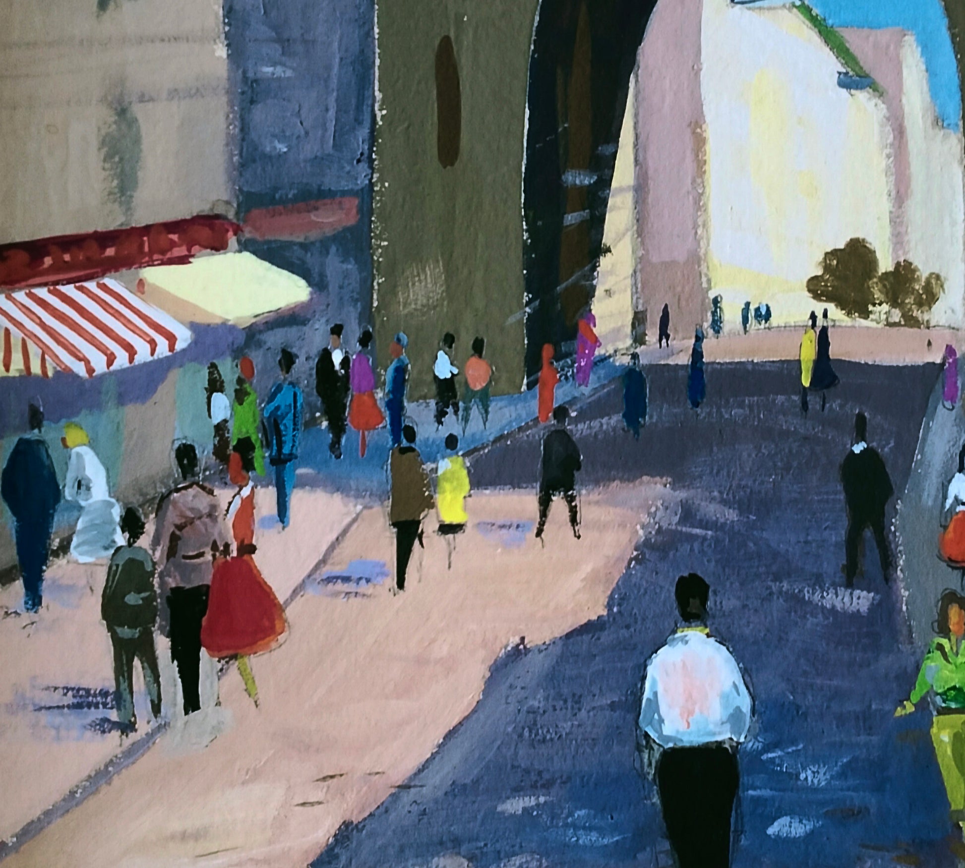 Vibrant gouache painting Infinite movement on city by Vitaly Duhnevich