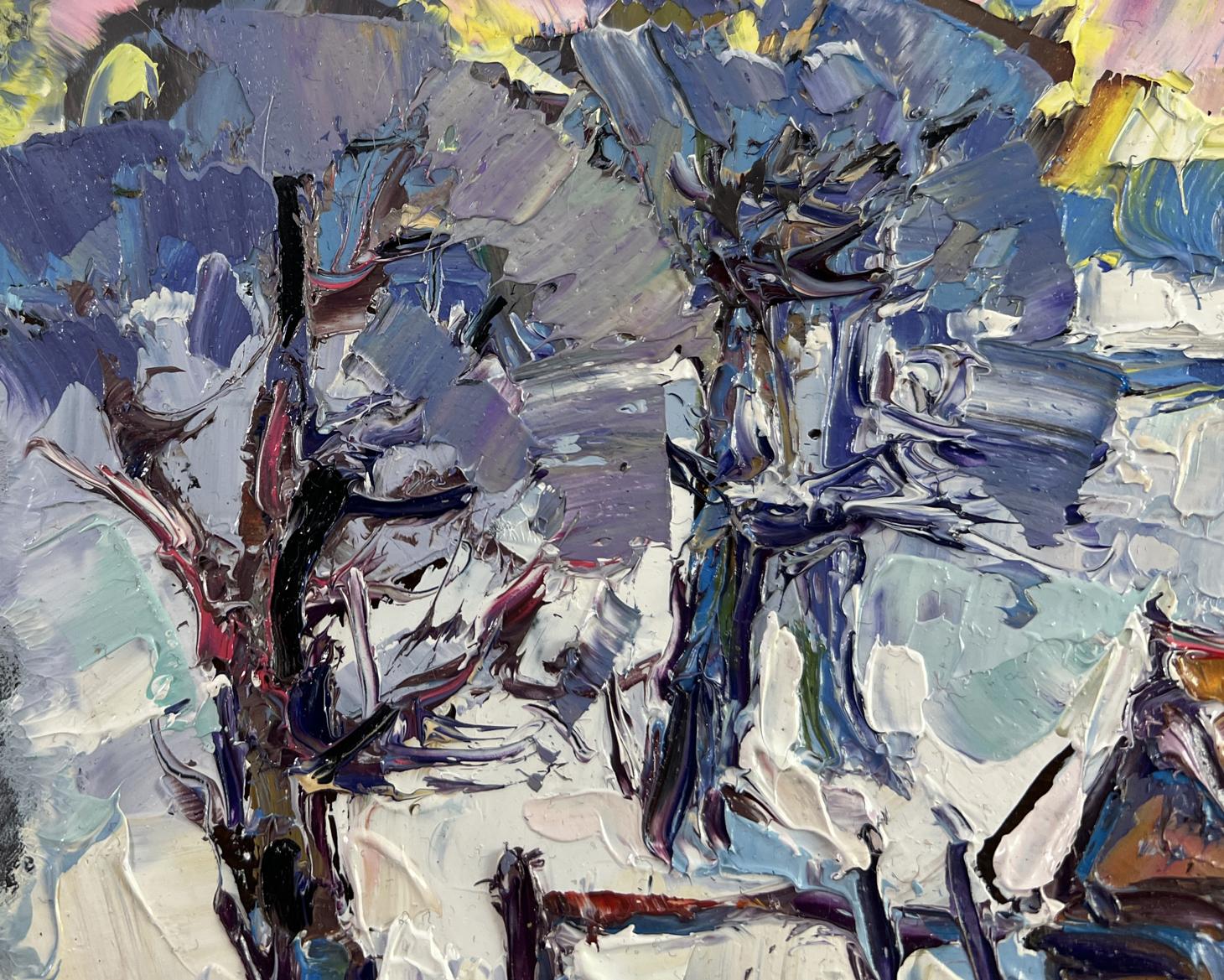 Abstract blue purple oil painting The icy breath of the morning by Oksana Ivanyuk