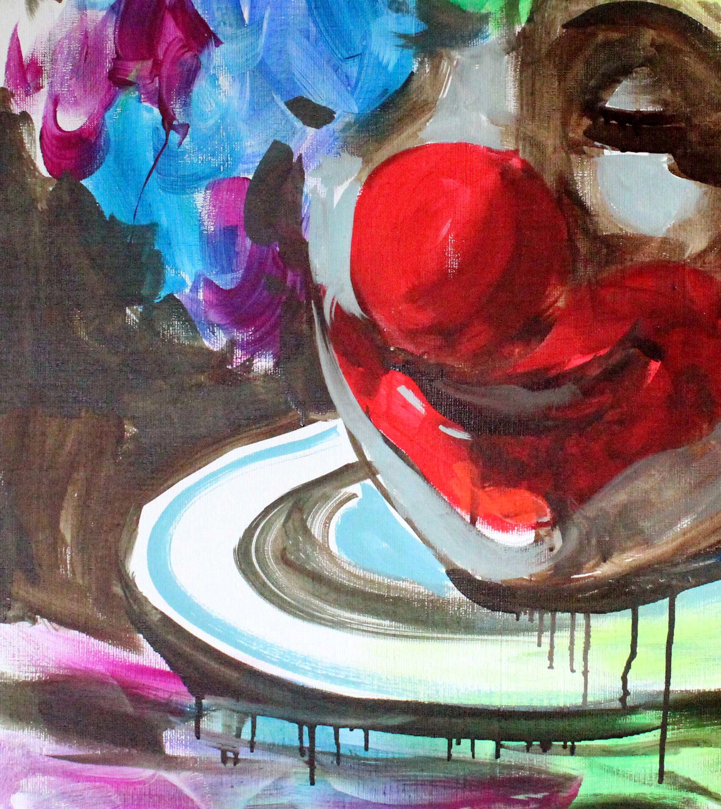 Oil painting of Head Clown by Ed Potapenkov with red apple on plate