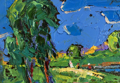 Vibrant impressionist oil painting Sky through green branches by Oleksiy Ivanyuk